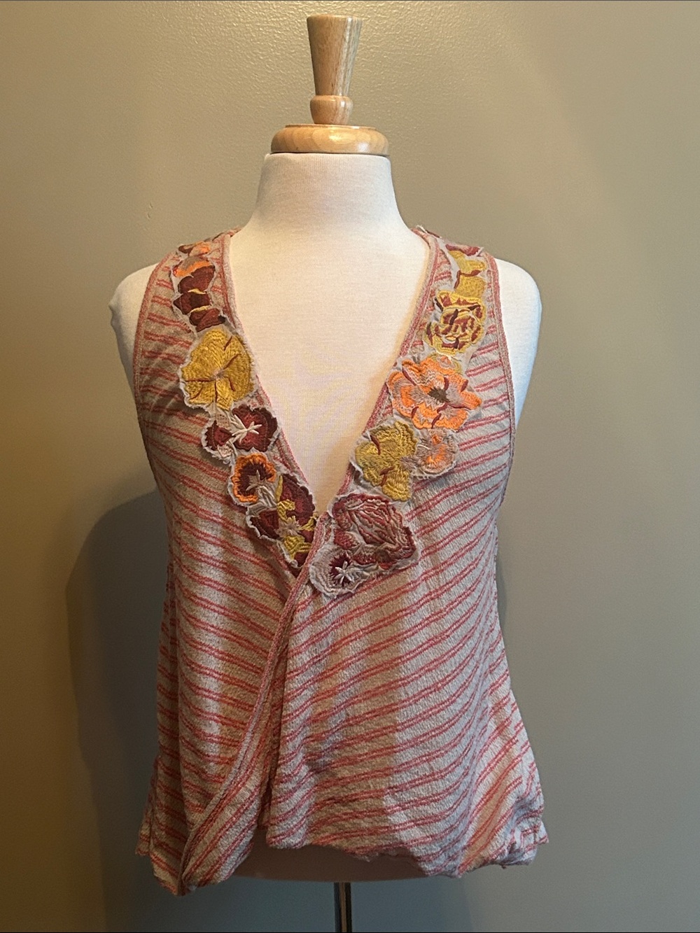 Free People Frida Beige Striped Surplice Tank Top Size M